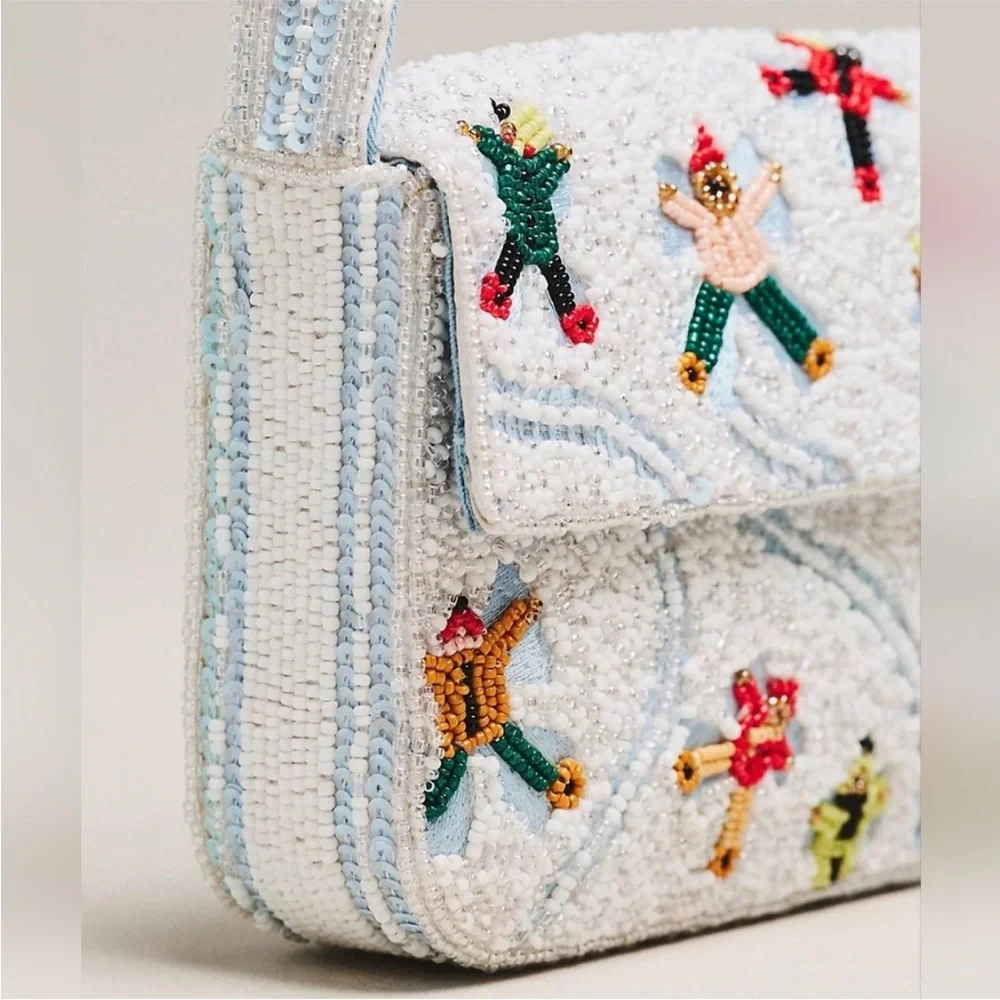 Anthropologie The Fiona Beaded Bag Winter Edition Snow Angels - Picture 8 of 14